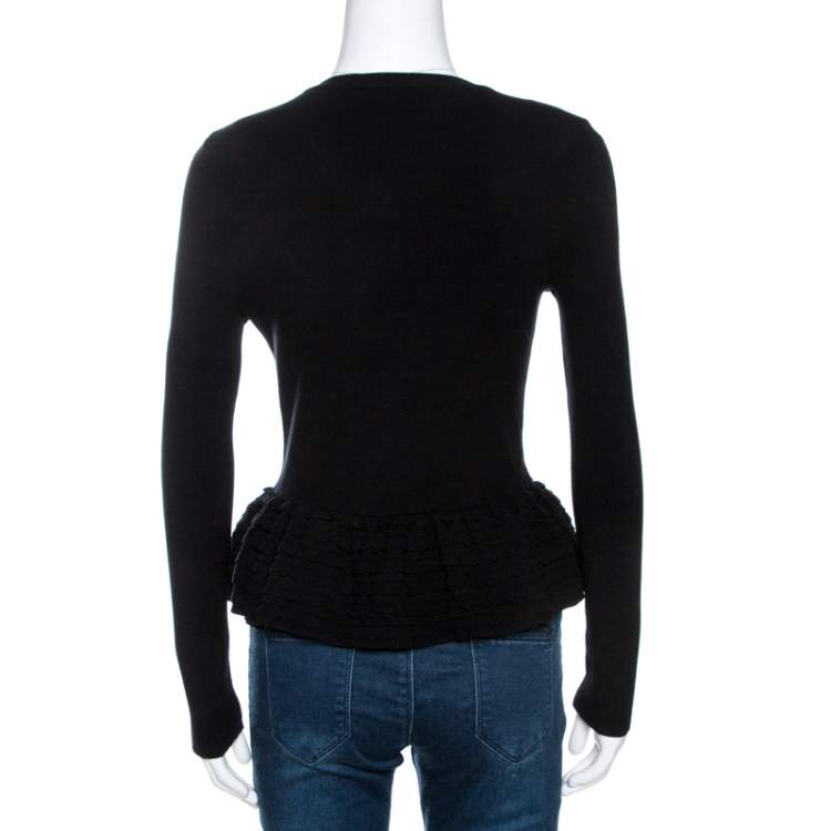 Pre Owned Red Valentino Black Knit Ruffled Peplum Cardigan S