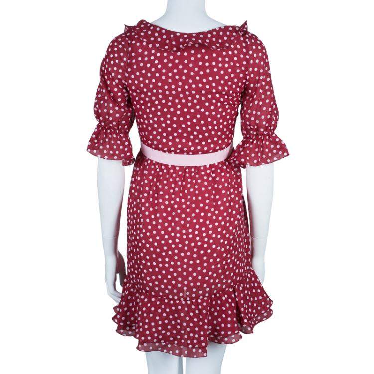 Pre Owned RED Valentino Polka Dot V-Neck Ruffle Dress S