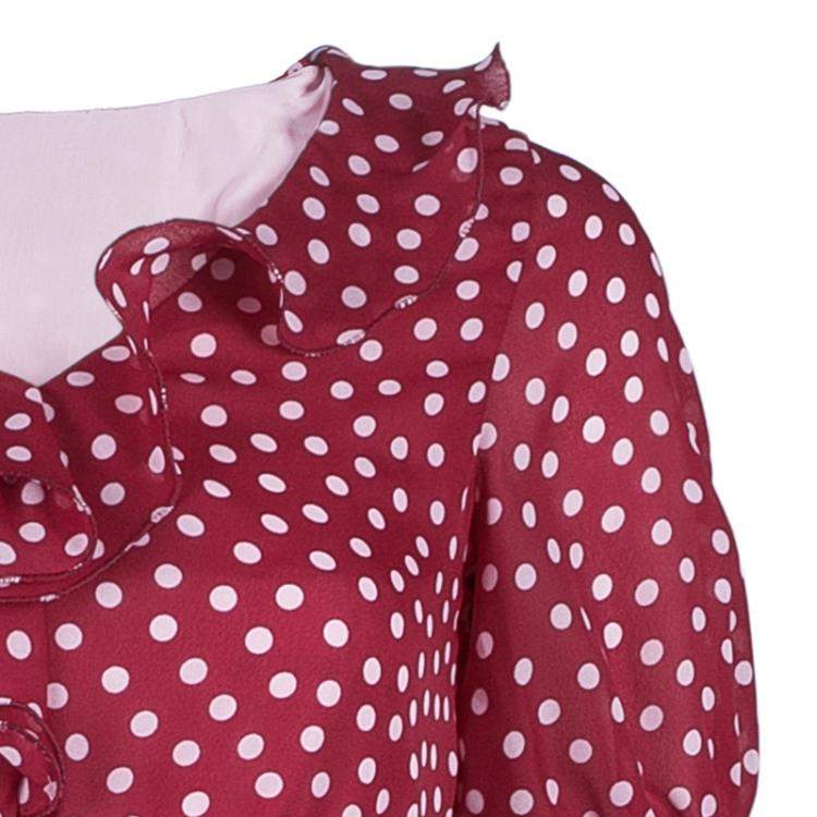 Pre Owned RED Valentino Polka Dot V-Neck Ruffle Dress S