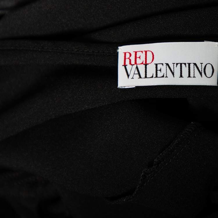 مملوكة مسبقًا RED Valentino Black Tulle Floral Applique Detail Tiered Point D'esprit Gown M