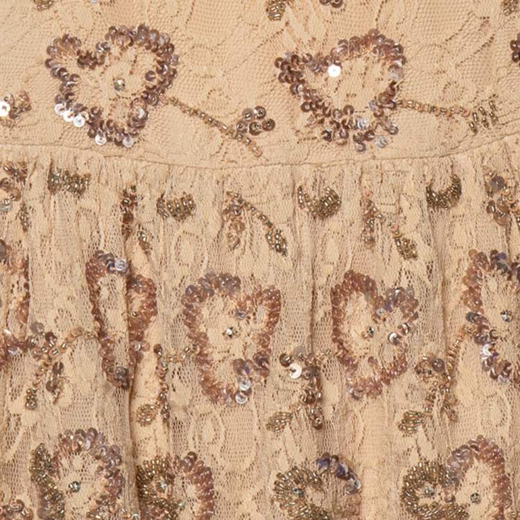 Pre Owned RED Valentino Beige Embellished Lace Bow Detail Mini Dress L