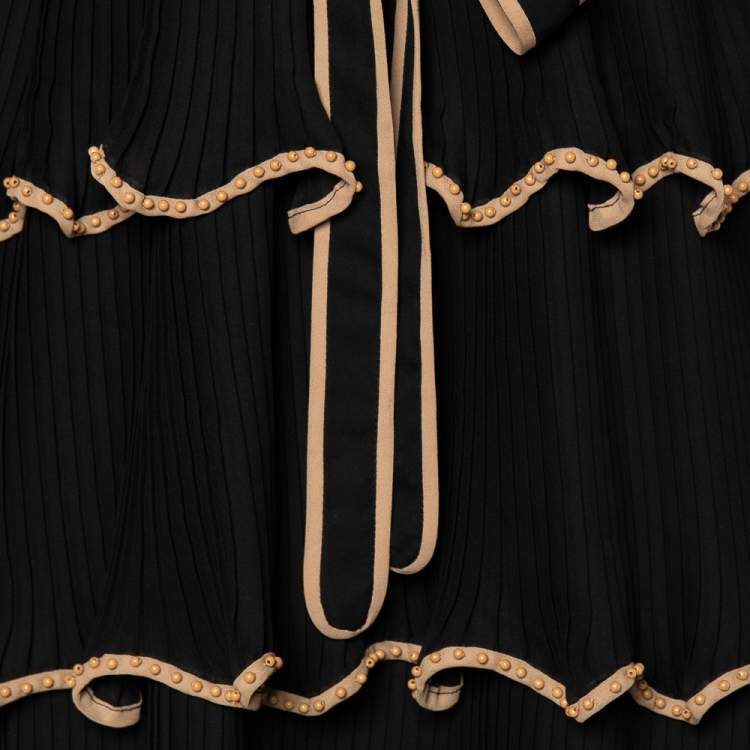 Pre Owned Red Valentino Black Crepe Bead Detail Tiered Dress L