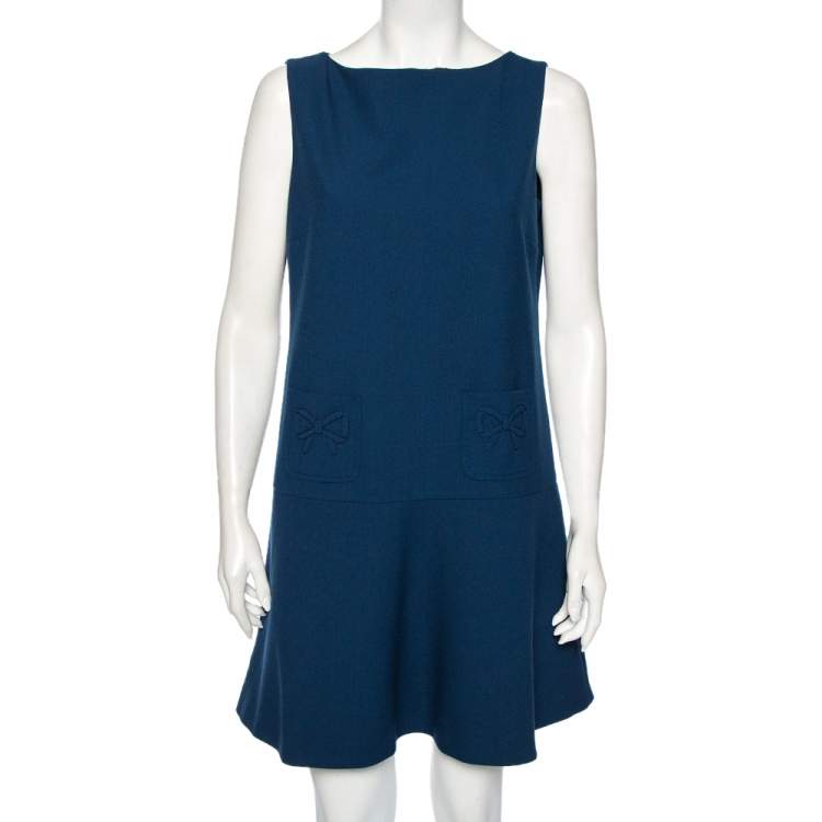 مملوكة مسبقًا RED Valentino Navy Blue Crepe Pocket Detail Sleeveless Short Dress L