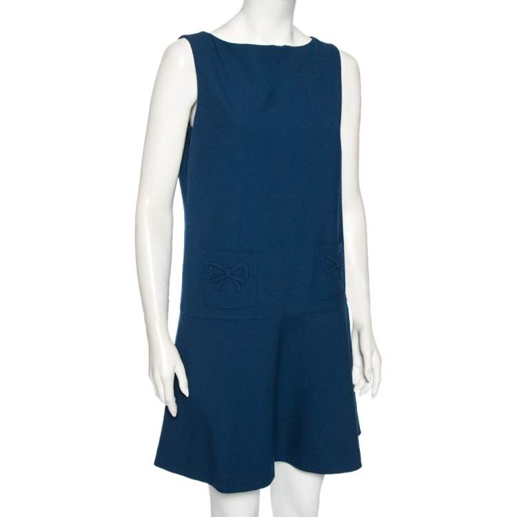 مملوكة مسبقًا RED Valentino Navy Blue Crepe Pocket Detail Sleeveless Short Dress L