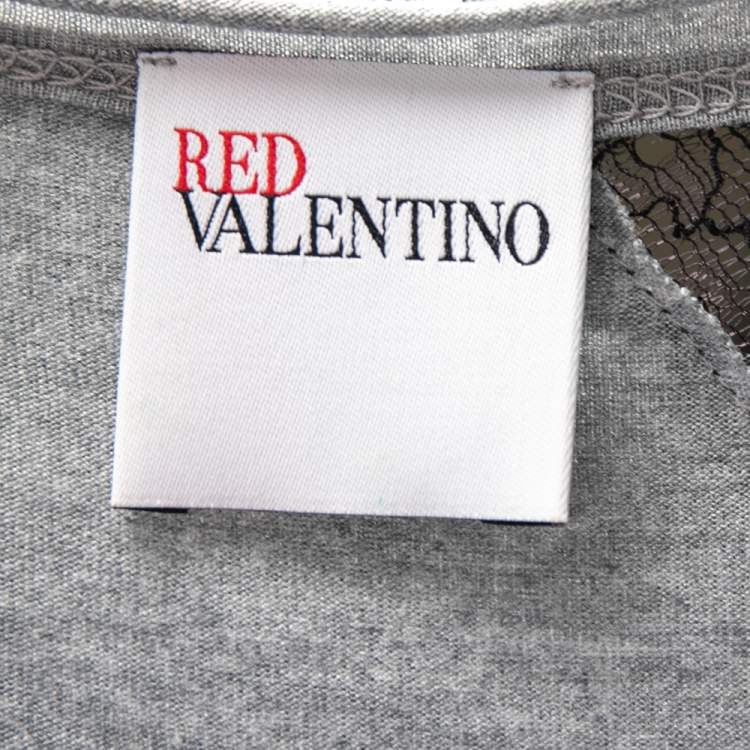 Pre Owned Red Valentino Grey Ruffled Lace and Jersey Short Sleeve T Shirt M