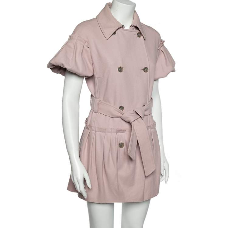 Pre Owned RED Valentino Pink Wool Pleated Detailed Double Breasted Belted Coat S