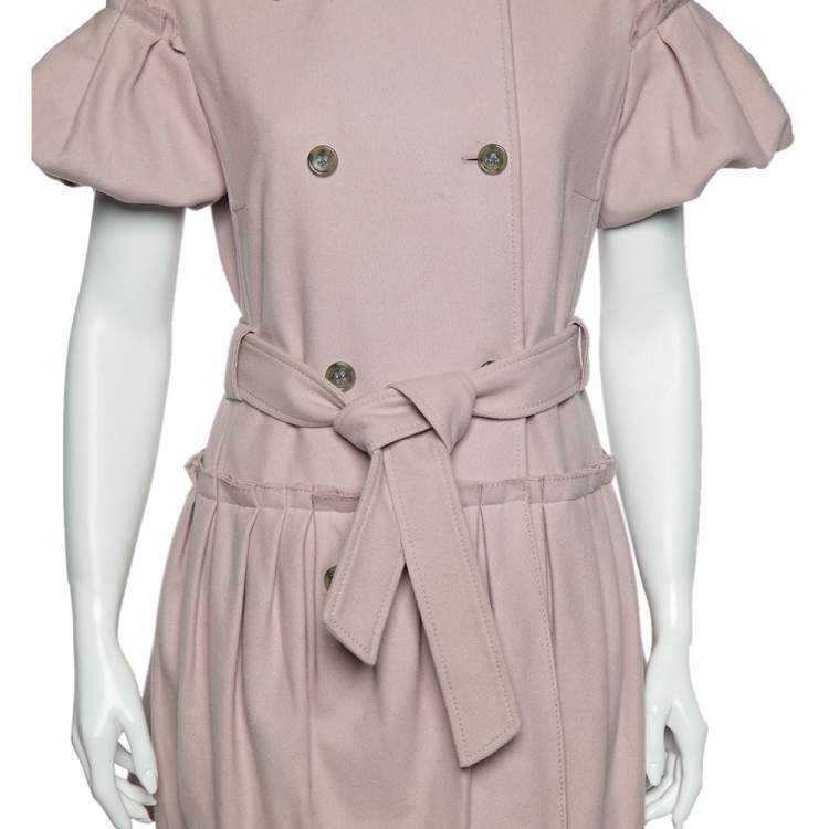 Pre Owned RED Valentino Pink Wool Pleated Detailed Double Breasted Belted Coat S