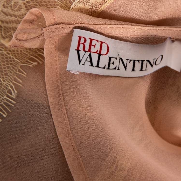 Pre Owned RED Valentino Dusky Pink Chiffon And Lace Trimmed Gathered Waist Detailed Dress S