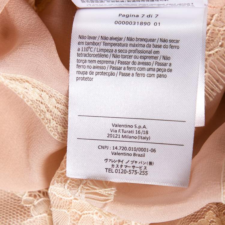 Pre Owned RED Valentino Dusky Pink Chiffon And Lace Trimmed Gathered Waist Detailed Dress S
