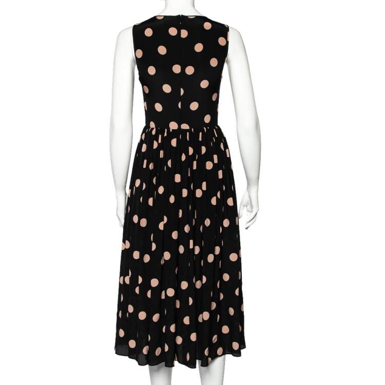 Pre Owned RED Valentino Black Polka Dot Silk Sleeveless Midi Dress S