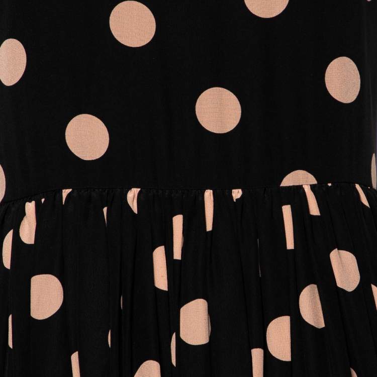 Pre Owned RED Valentino Black Polka Dot Silk Sleeveless Midi Dress S