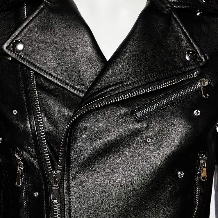 Pre Owned RED Valentino Black Studded Leather Cropped Biker Jacket S