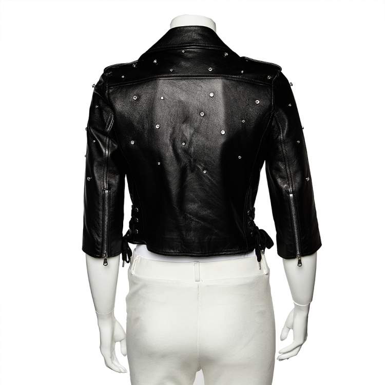 Pre Owned RED Valentino Black Studded Leather Cropped Biker Jacket S