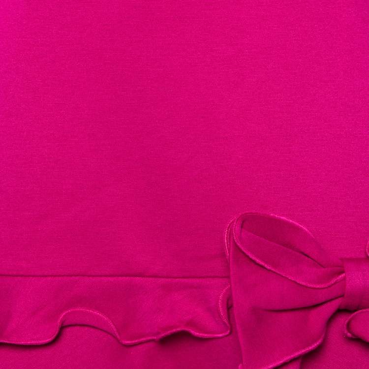 Pre Owned RED Valentino Pink Stretch Knit Ruffle Trimmed Bow Detailed Short Dress M