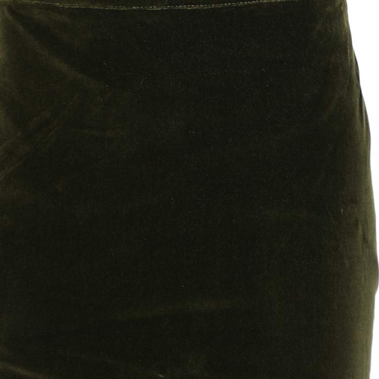 مملوكة مسبقًا RED Valentino Green Velvet Pleated Hem Detail Skirt M
