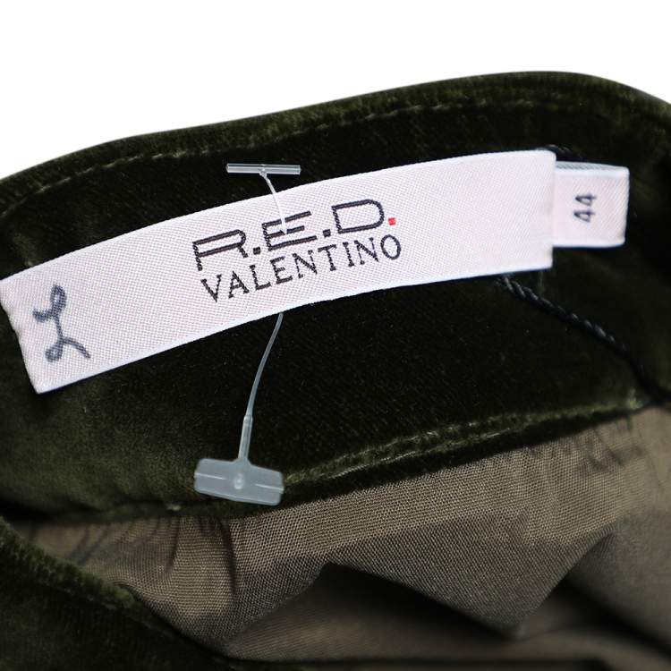 مملوكة مسبقًا RED Valentino Green Velvet Pleated Hem Detail Skirt M