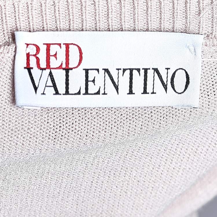 Pre Owned RED Valentino Pink Knit Ruffle Trimmed Button Front Fitted Cardigan L