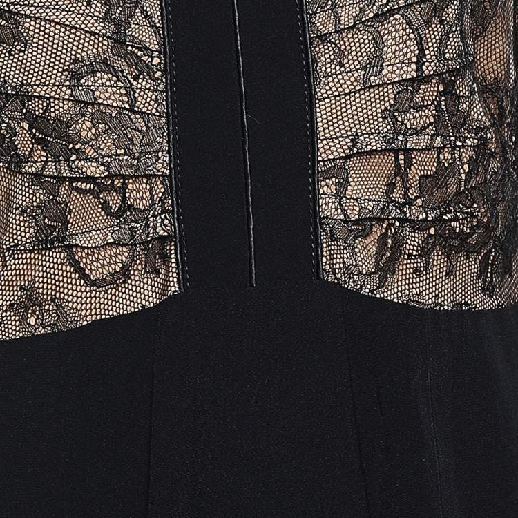 Pre Owned RED Valentino Black Lace & Crepe Paneled Midi Dress L