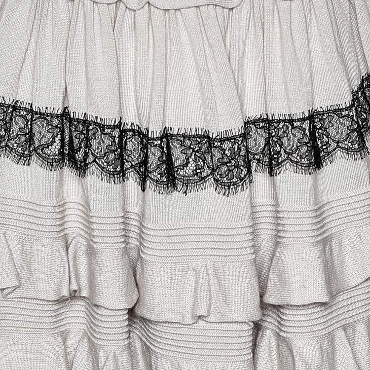 Pre Owned RED Valentino Beige Wool Lace Trim Ruffled Mini Dress M