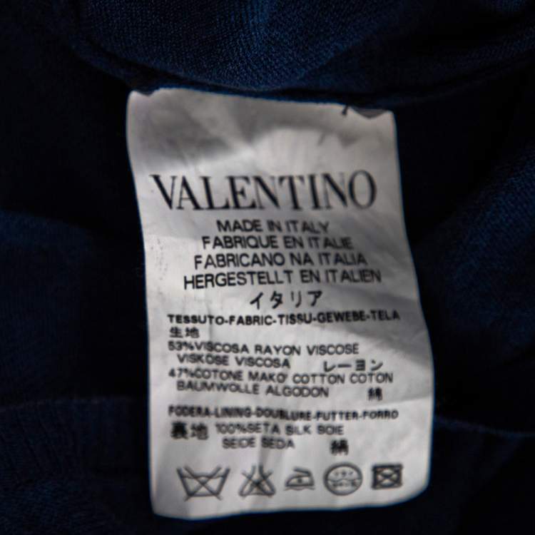 Pre Owned Red Valentino Navy Blue Knit & Chiffon Inset Detailed Long Sleeve Cardigan L