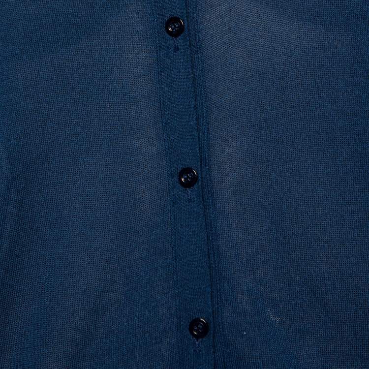 Pre Owned Red Valentino Navy Blue Knit & Chiffon Inset Detailed Long Sleeve Cardigan L