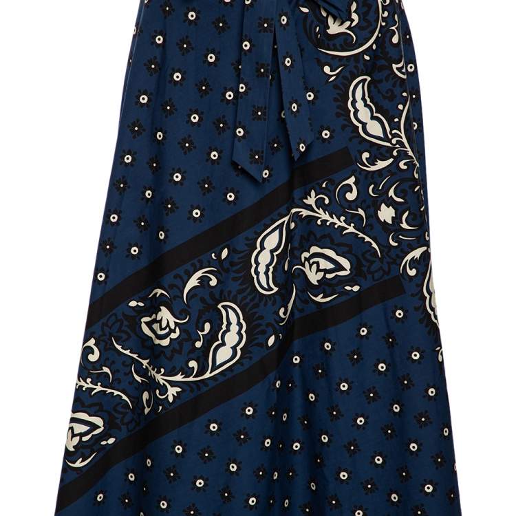 مملوكة مسبقًا RED Valentino Blue Bandana Print Cotton Wrap Detail Midi Skirt M