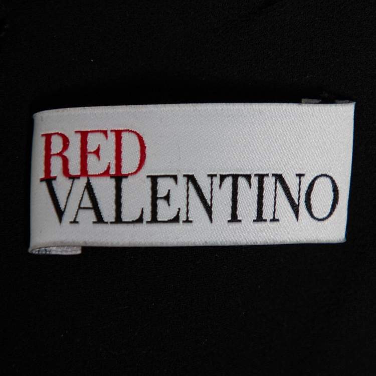 Pre Owned RED Valentino Black Thick Silk & Velvet Inset Detailed Maxi Dress M