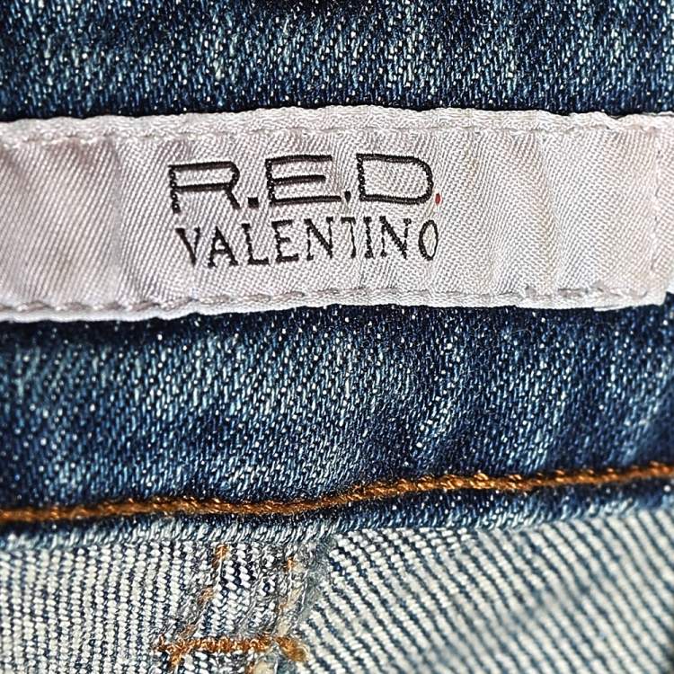 Pre Owned RED Valentino Indigo Denim Distressed Cropped Jeans L