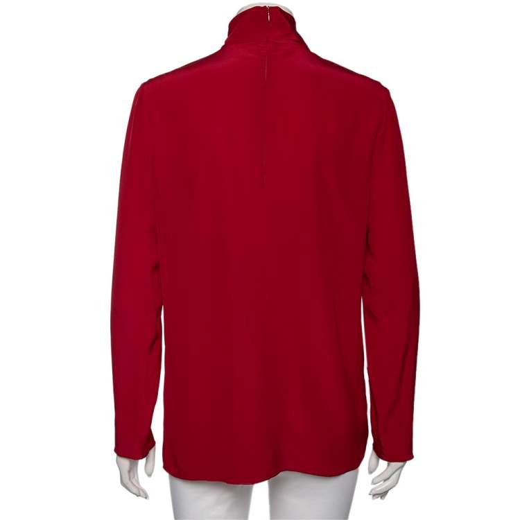Pre Owned RED Valentino Red Silk Gathered Detail Long Sleeve Blouse M