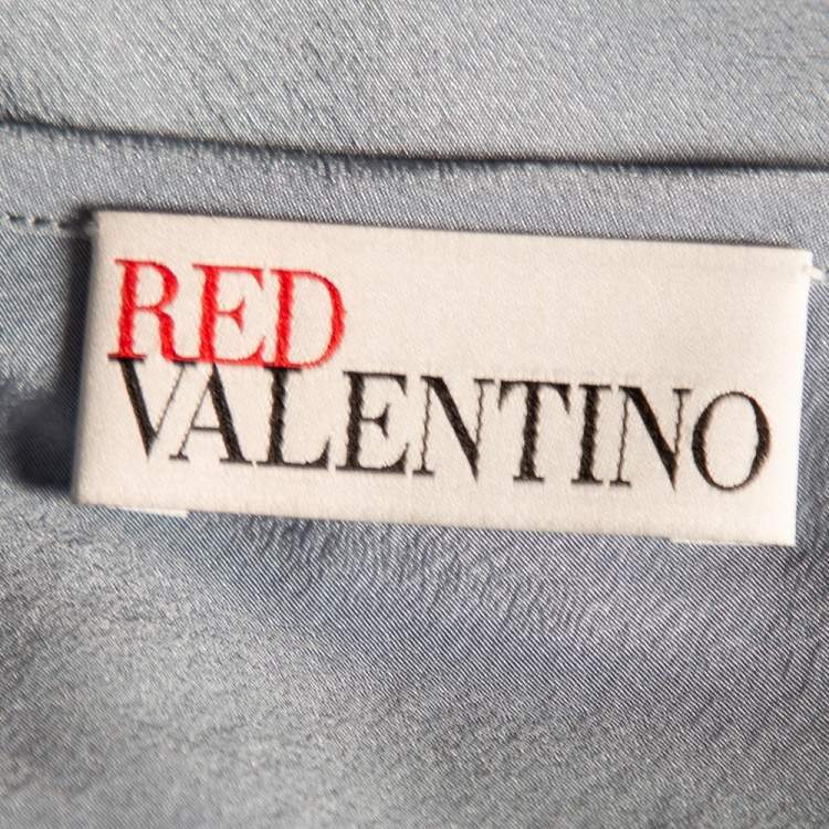 Pre Owned RED Valentino Pale Blue Ruched Tulle Sleeveless Maxi Dress L