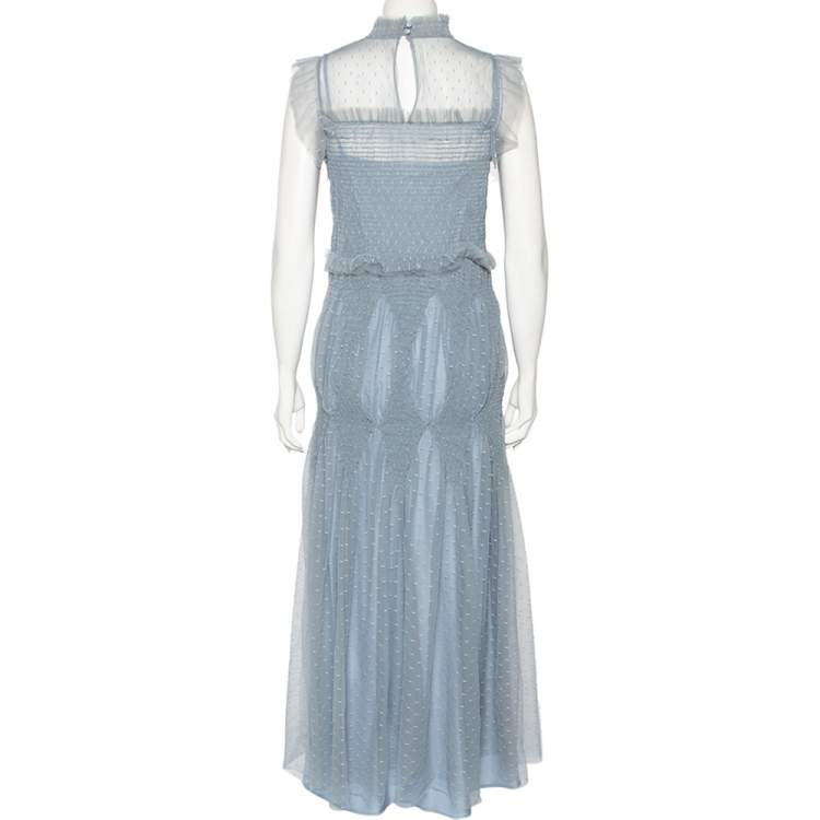 Pre Owned RED Valentino Pale Blue Ruched Tulle Sleeveless Maxi Dress L