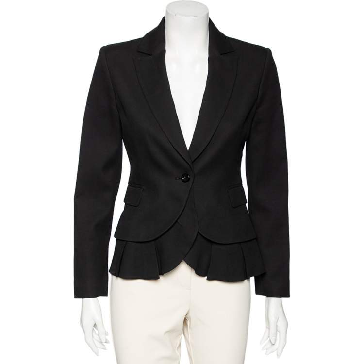 Pre Owned RED Valentino Black Crepe Ruffled Hem Blazer S