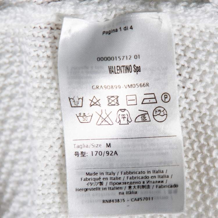 Pre Owned RED Valentino White Cotton Knit Floral Appliqued Long Sleeve Jumper M
