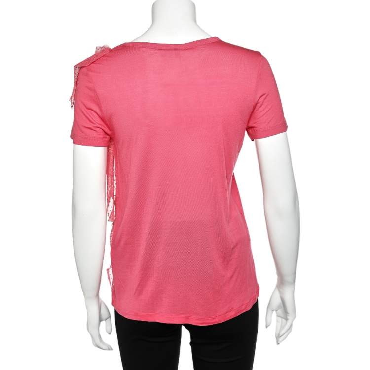 Pre Owned RED Valentino Pink Modal Knit Bow Detail T-shirt L