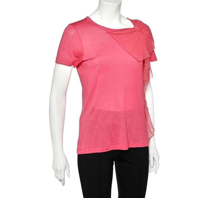 Pre Owned RED Valentino Pink Modal Knit Bow Detail T-shirt L