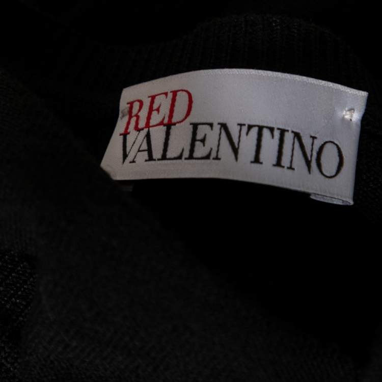 Pre Owned RED Valentino Black Wool Bow And Scalloped Detail Top L