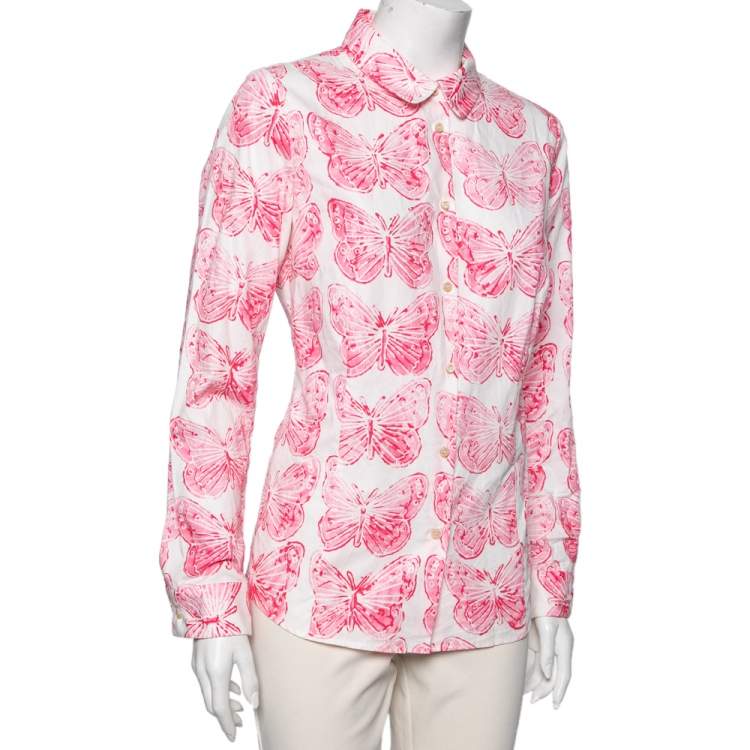 RED Valentino White and Butterfly Print Long Sleeve Shirt L RED Valentino |