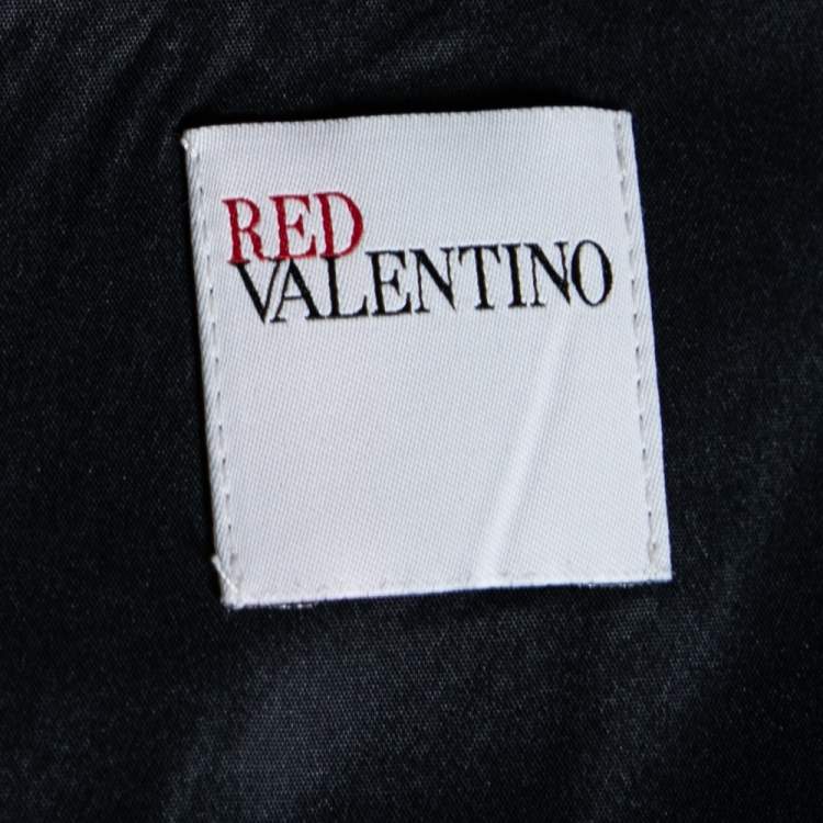 مملوكة مسبقًا RED Valentino Navy Blue Stretch Wool Ruffle Detail Midi Dress L