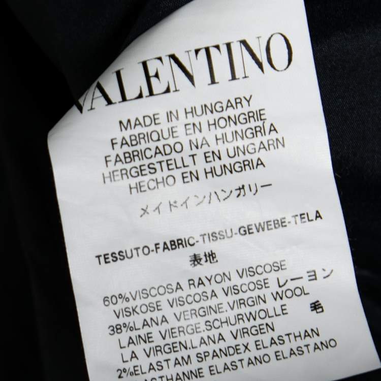 مملوكة مسبقًا RED Valentino Navy Blue Stretch Wool Ruffle Detail Midi Dress L
