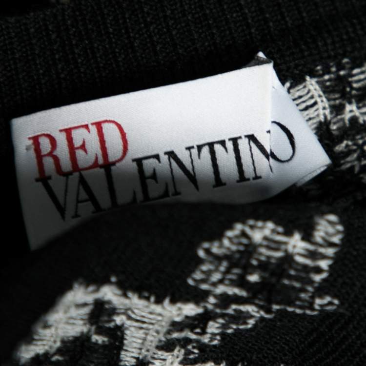 Pre Owned RED Valentino Black Jacquard Knit Lace Trim Button Front Cardigan L