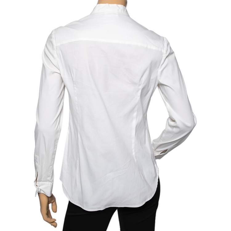 Pre Owned RED Valentino White Cotton Neck Tie Detail Ruffle Trimmed Shirt M