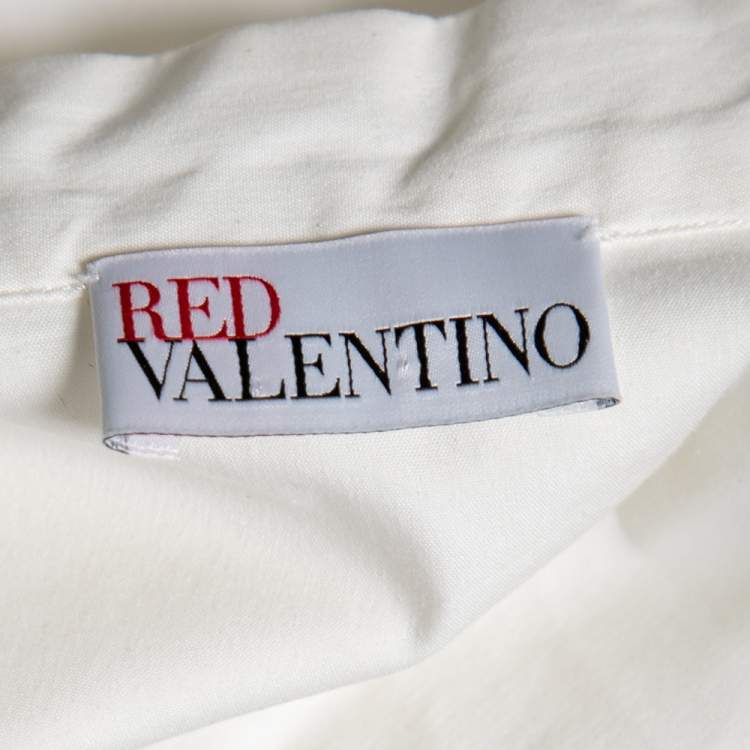 Pre Owned RED Valentino White Cotton Neck Tie Detail Ruffle Trimmed Shirt M