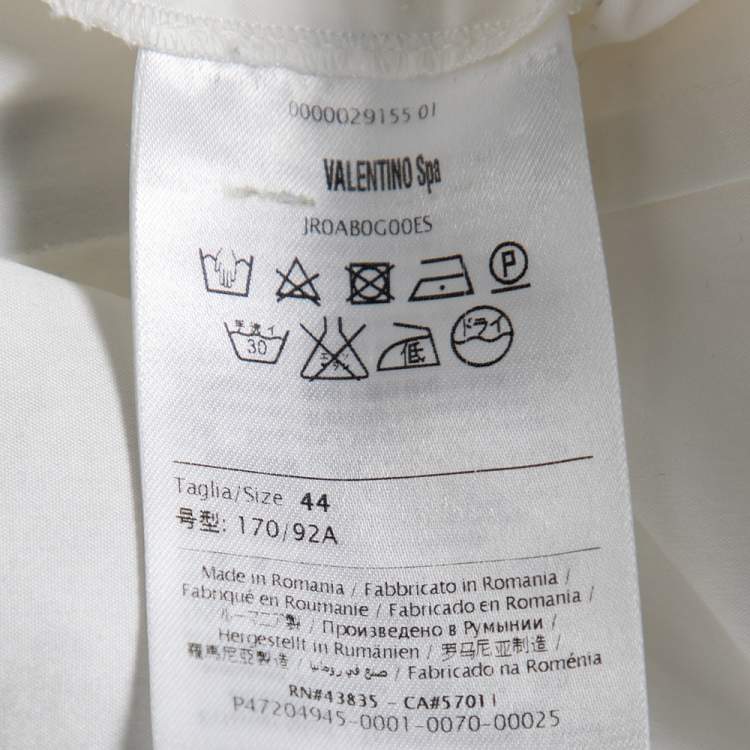 Pre Owned RED Valentino White Cotton Neck Tie Detail Ruffle Trimmed Shirt M