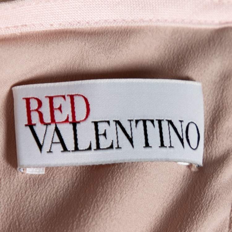 مملوكة مسبقًا RED Valentino Pink Synthetic Lace Paneled Tiered Tulle Skirt Dress M