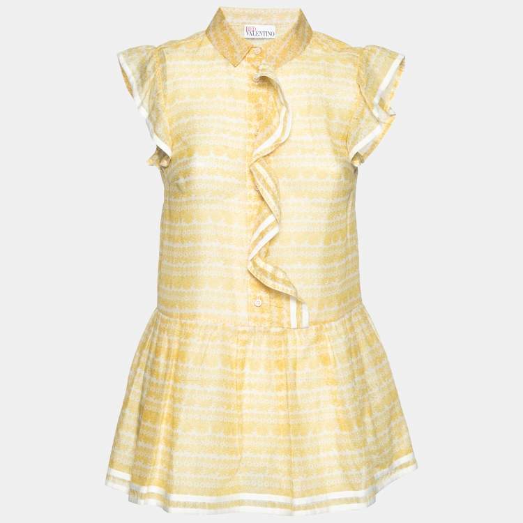 مملوكة مسبقًا Red Valentino Yellow Floral Printed Cotton Ruffle Trimmed Mini Dress S