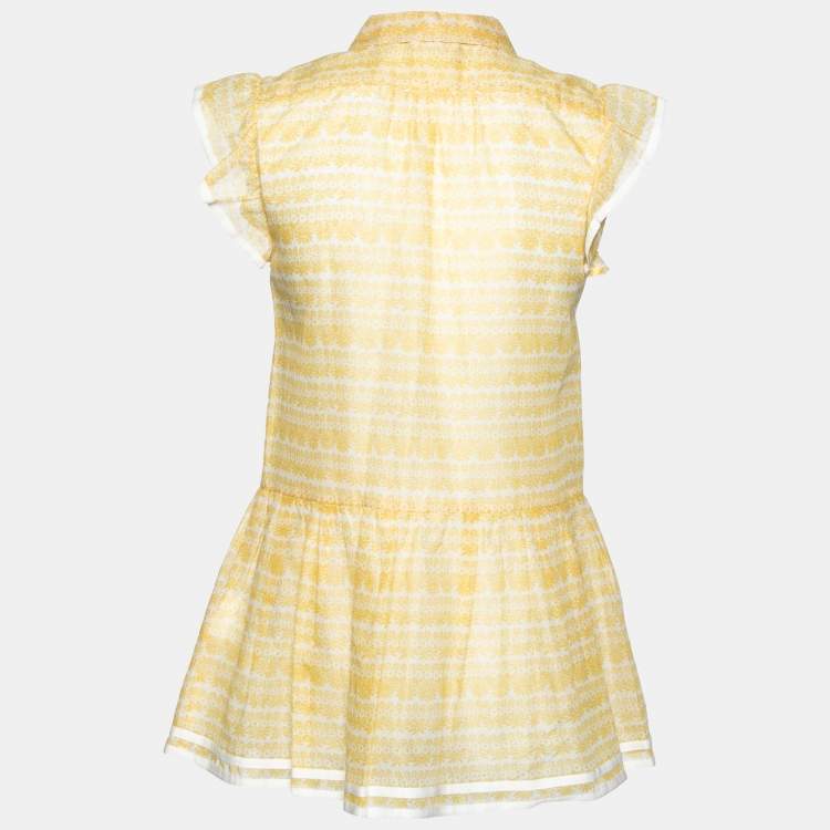 مملوكة مسبقًا Red Valentino Yellow Floral Printed Cotton Ruffle Trimmed Mini Dress S