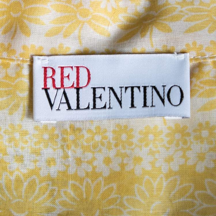 مملوكة مسبقًا Red Valentino Yellow Floral Printed Cotton Ruffle Trimmed Mini Dress S