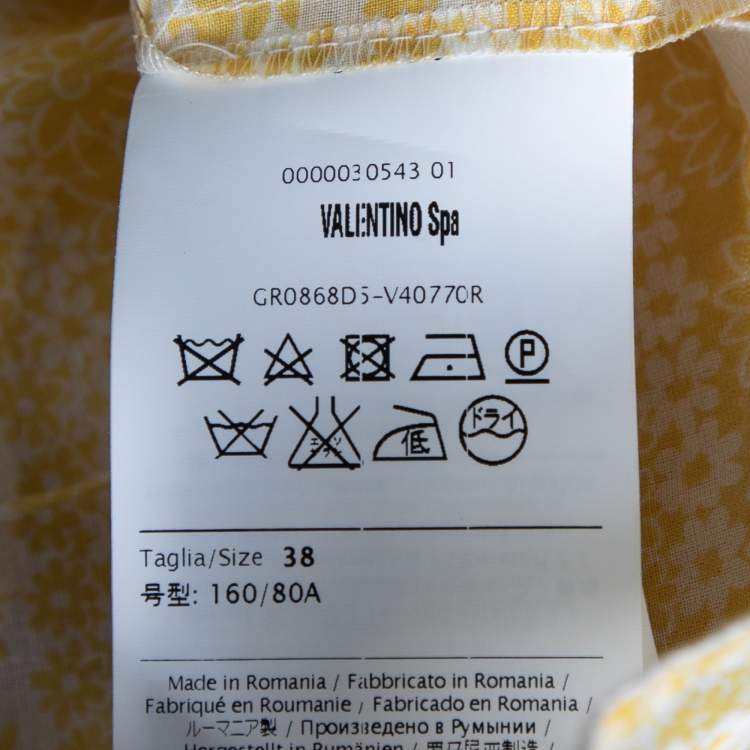 مملوكة مسبقًا Red Valentino Yellow Floral Printed Cotton Ruffle Trimmed Mini Dress S