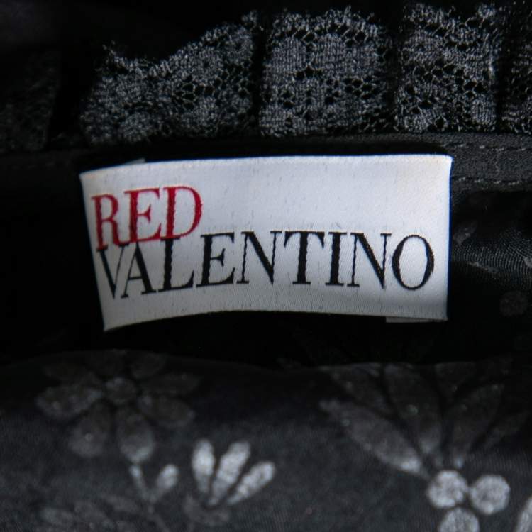 Pre Owned RED Valentino Black Crepe Floral Organza Dress L