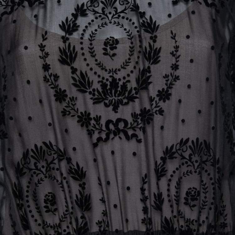 Pre Owned RED Valentino Black Crepe Floral Organza Dress L